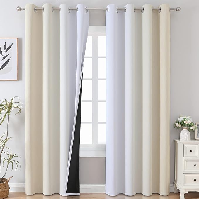 Beige and Greyish White Ombre Blackout Curtains Living Room 102 Inches Long | by ESTELARTEXTILER