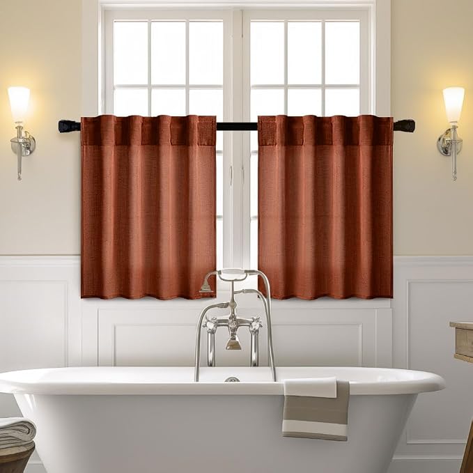 MIULEE Burnt Orange Fall Kitchen Curtain 36 Inch Length 2 Panels Farmhouse | - Image 2