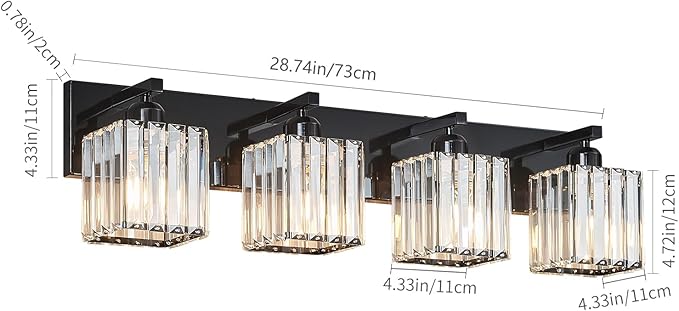 Modern Bathroom Vanity Light 4-Lights Plating Black Crystal Bathroom Wall Light Vanity Light Fixtures