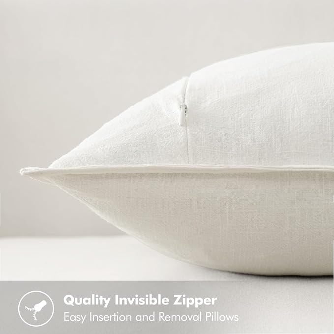 MIULEE Decorative Linen Euro Sham Pillow Covers 28x28 Inch Cream White Boho - Image 3