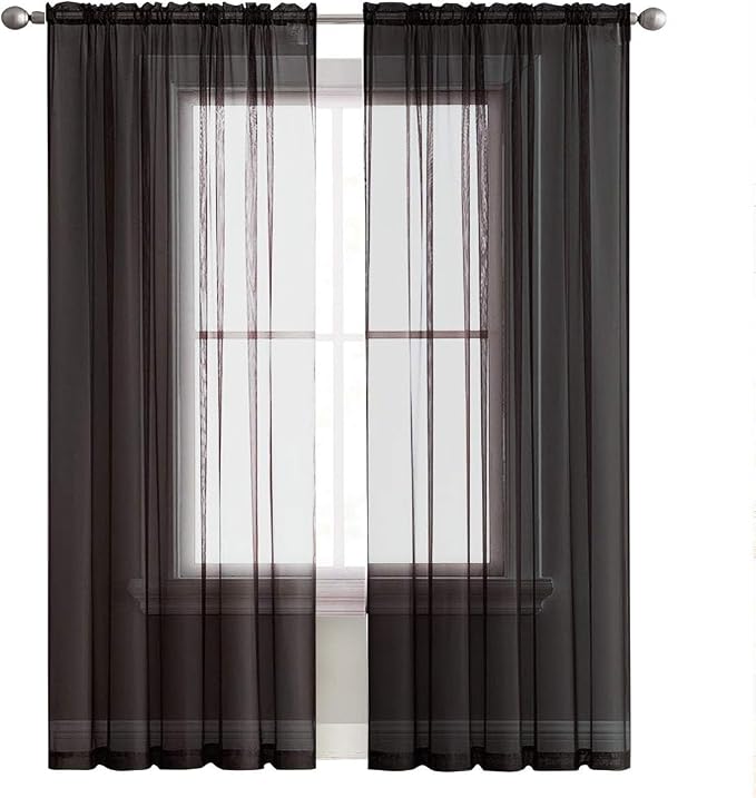 SpaceDresser Black Sheer Curtains 4 Panels Rod Pocket Semi-Sheer Curtain 90 - Image 3