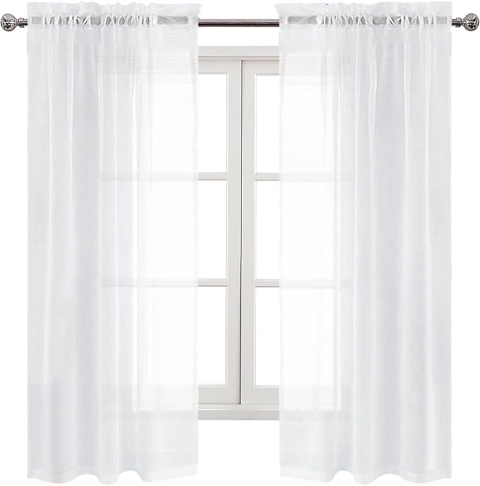 DWCN White Sheer Curtains Semi Transparent Voile Rod Pocket Curtains - Image 9