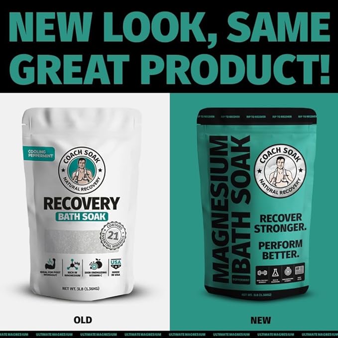 Coach Soak Recovery Bath Soak - Alternative to Epsom Salt Bath Soak - Fast-Absorbing Pure Magnesium Flakes with 21 Minerals, Bath Salts & Essential Oils - 3 lb (1 Pack) - Cooling Peppermint