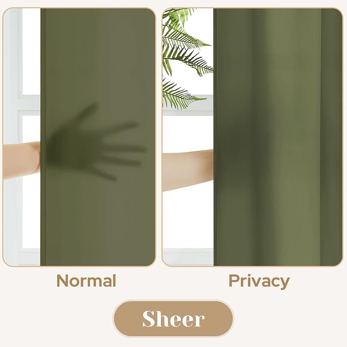 HOMEIDEAS Non-See-Through Olive Green Privacy Sheer Kitchen Curtains, 30 X 24 - Image 3