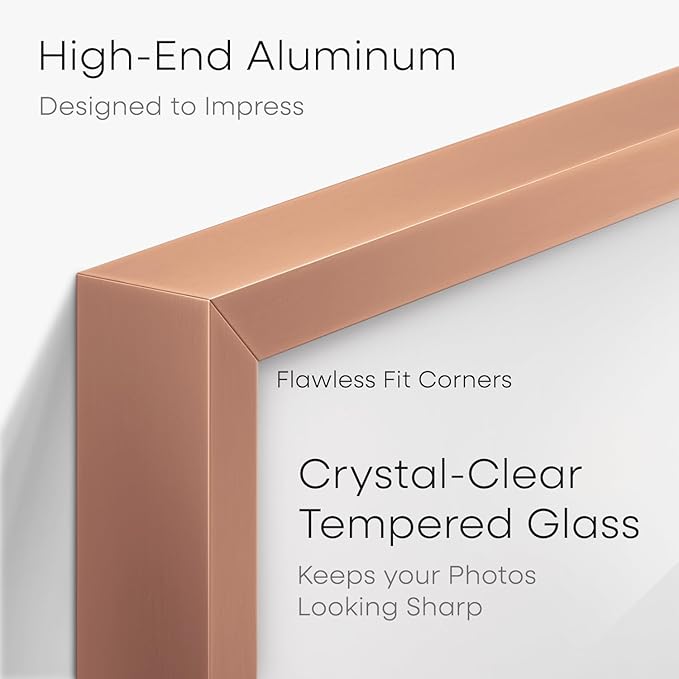 Homeforia 11x17 Picture Frame Rose Gold, High End Metal 11x17 Poster Frames with Mat 8x12 Photo, 11 x 17 Rose Gold Frames Matted to 8 by 12 Print, 17x11 Thin Frames, Tempered Glass, Wall Kit, Set of 1