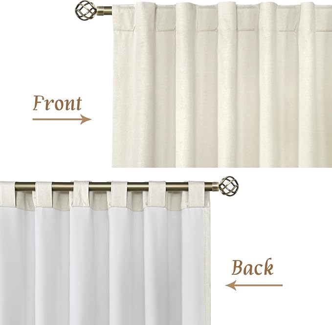 Full Blackout Linen Kitchen Window Curtains 36 Inches Long, Ivory | Privacy - Image 7