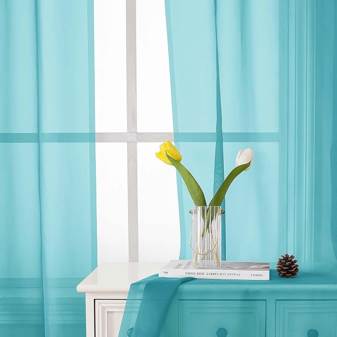Aqua Sheer Curtains for Living Room 72 Inches Long 2 Panels, Dual Rod Pockets - Image 7
