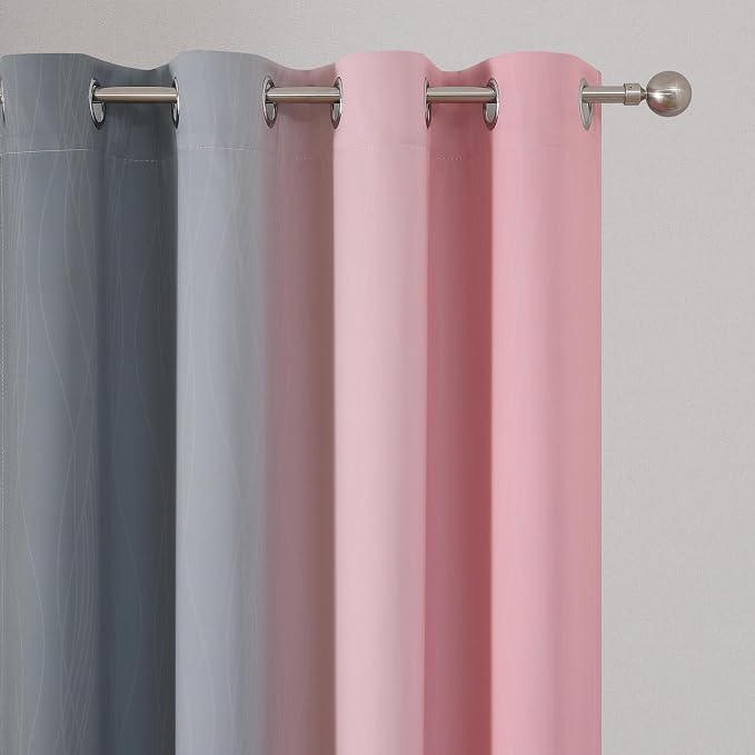 Estelar Textiler Grey and Pink Ombre Short Blackout Curtains 36 Inch Long - Image 4