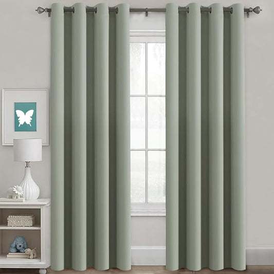 H.VERSAILTEX Window Treatment Blackout Thermal Insulated Room Darkening Solid Grommet Curtains/Drapes for Bedroom (Set of 2 Panels,52 by 84 Inch Long,Light Sage)