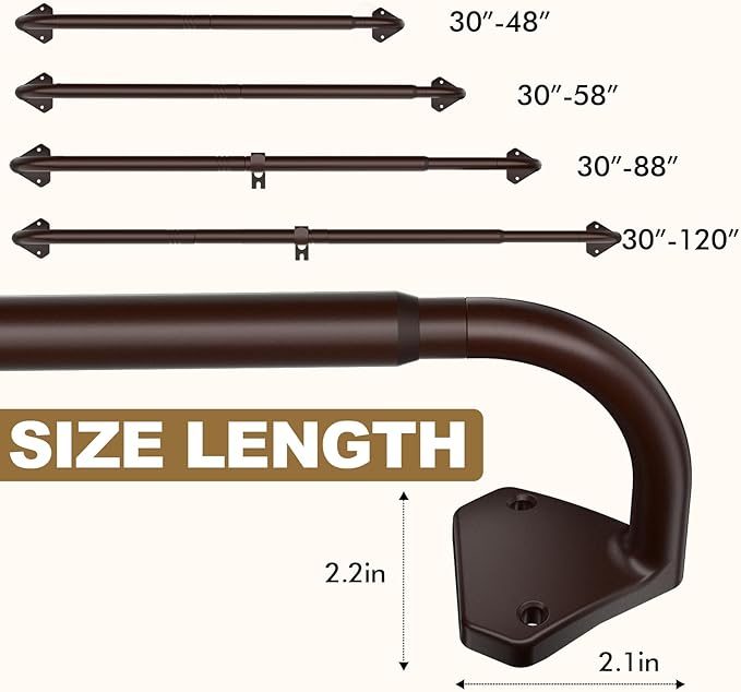 GXOACKJ Brown Curtain Rods for Windows 28 to 60 inch, 5/8 inch Adjustable Wrap - Image 4