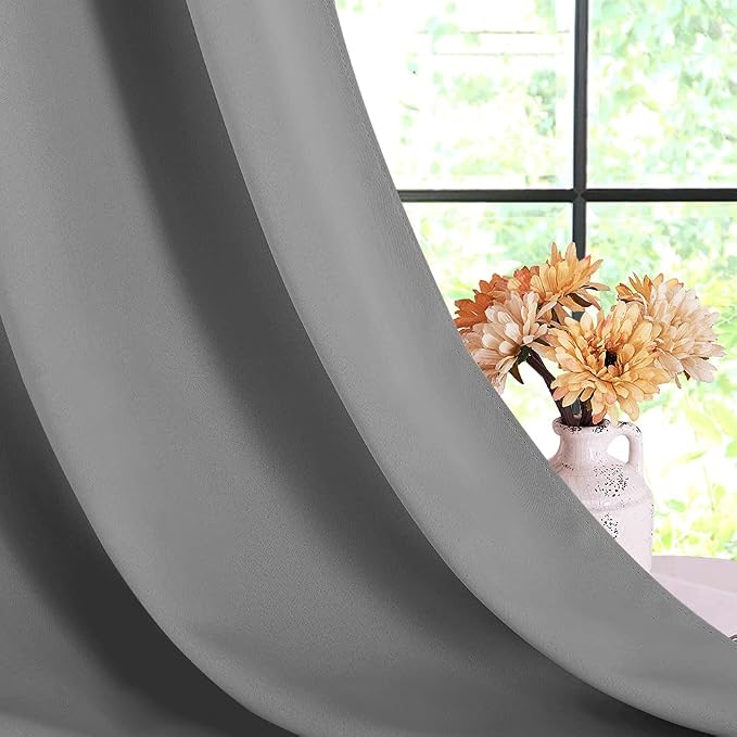 NICETOWN Silver Grey Bedroom Curtains 60 inch Length 2 Panels Set, Solid - Image 6