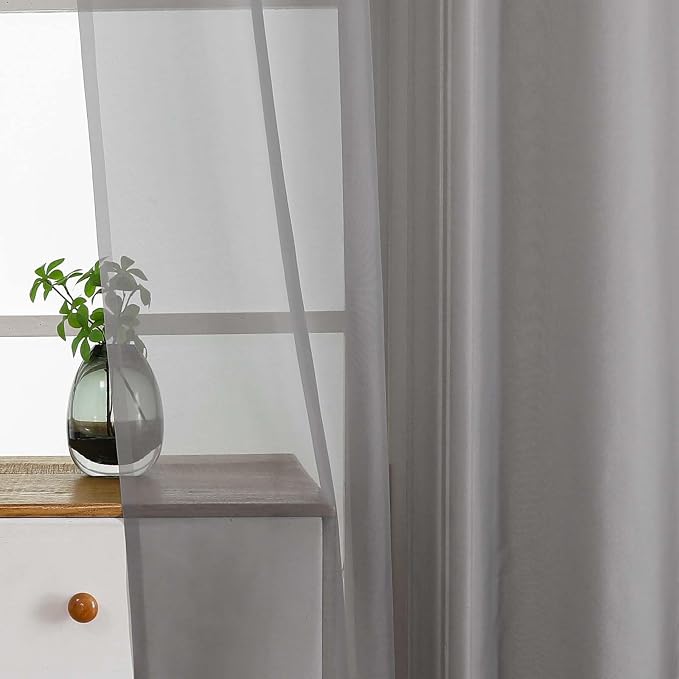 Grey Small Sheer Curtains Tier 24 Inches Length 2 Pieces, Light Filtering Cafe - Image 4