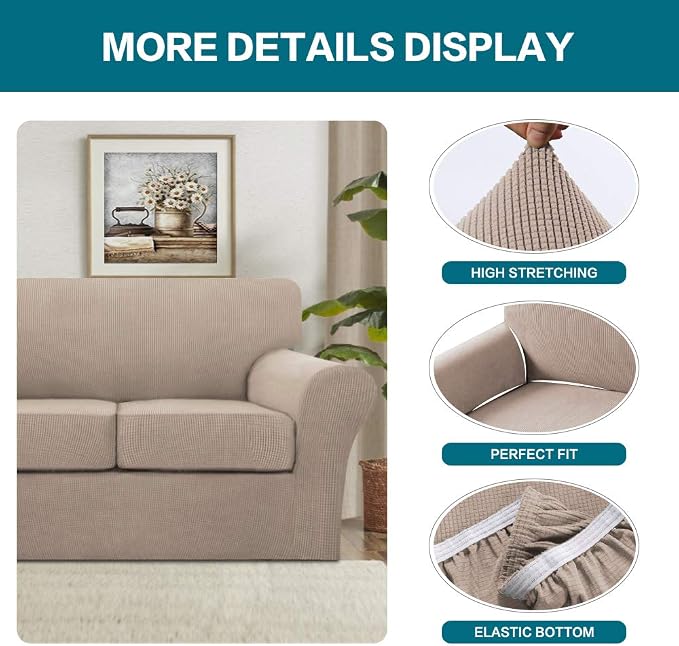 Turquoize 3 Piece Sofa Covers for 2 Cushion Couch Sofa Slipcover Soft Couch - Image 4