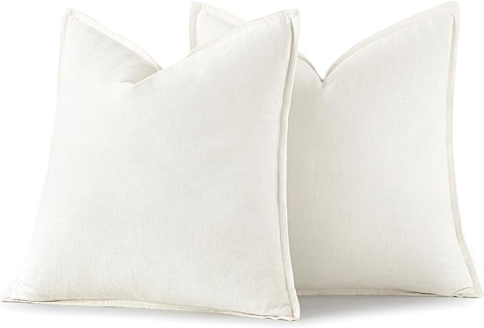 MIULEE Decorative Linen Euro Sham Pillow Covers 28x28 Inch Cream White | Boho - Image 6