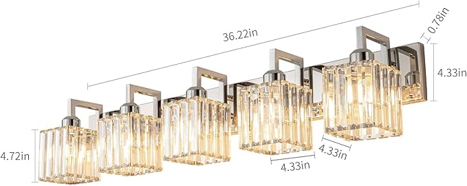 Modern Bathroom Vanity Light 5-Lights Chrome Crystal Wall Lamp Bathroom Modern Crystal Vanity Lighting