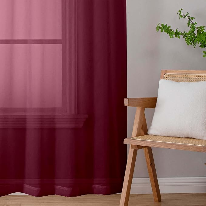 Burgundy Sheer Curtains 63 Inch Length 2 Panels Set - Image 9