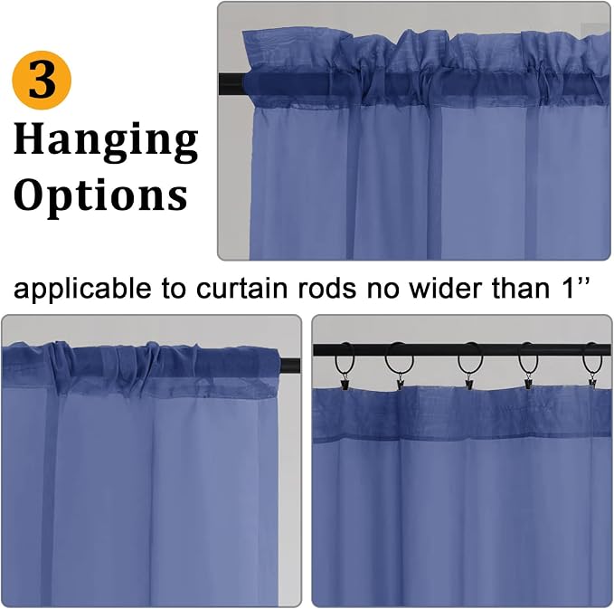 Gwine Royal Blue Sheer Curtain Tiers 24 Inch Length, Light Filtering Voile - Image 5