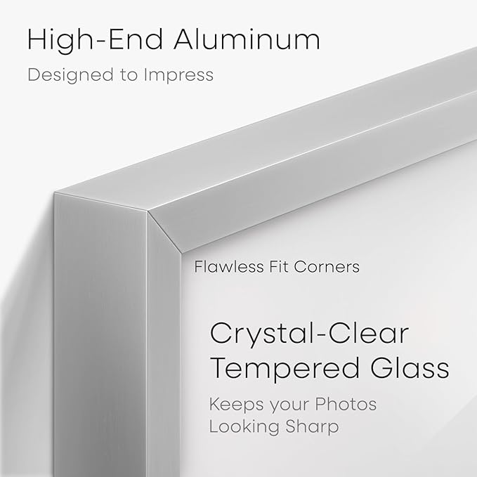 Homeforia 5x7 Picture Frame Silver, High End Metal 5 x 7 Silver Frames with Mat 4 x 6 Print, 5by7 Desk Frame Matted to 4x6 inch Photo, 5 by 7 Wall or Tabletop Frame, Tempered Glass, Wall Kit, Set of 1