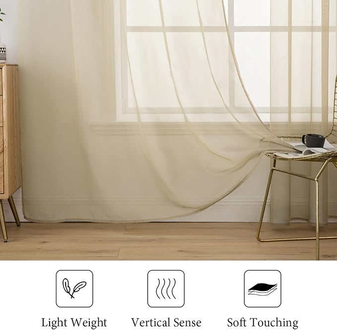 MIULEE 2 Panels Sheer Curtains for Living Room 54 X 120 Inches Beige | Window - Image 4
