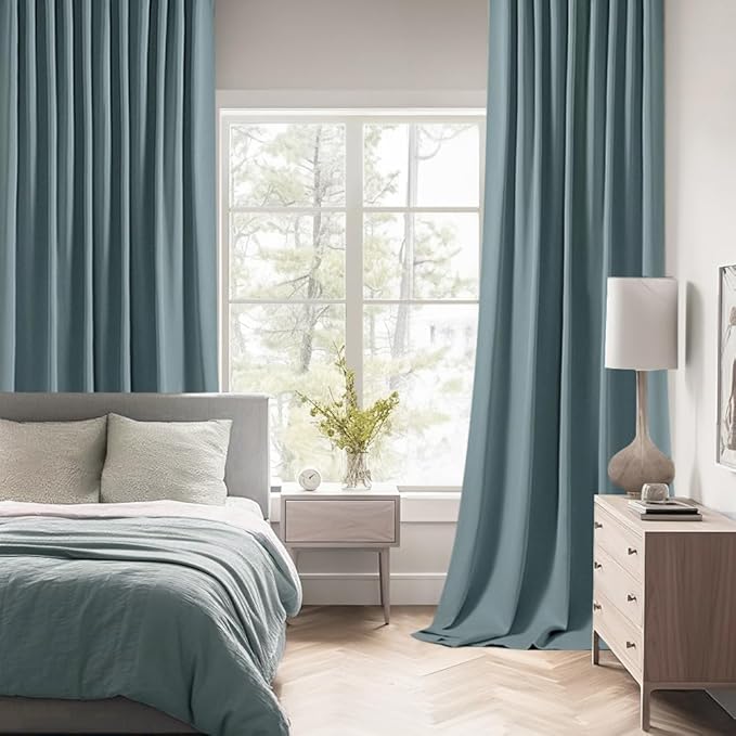 MIULEE Greyish Blue Back Tab Blackout Curtains 52x96 Inch Long 2 Panels Set | - Image 2