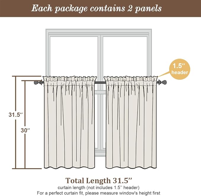 Chyhomenyc Aqua Sheer Curtains 30 inch Length 2 Panels, Light Filtering Voile - Image 3