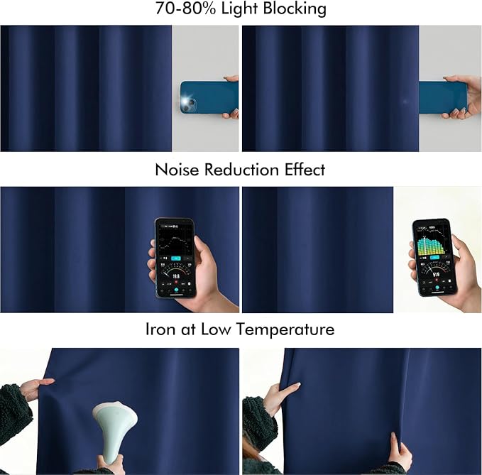 MIULEE Navy Blue Back Tab Blackout Curtains 52x108 Inch Long 2 Panels Set | Rod - Image 5