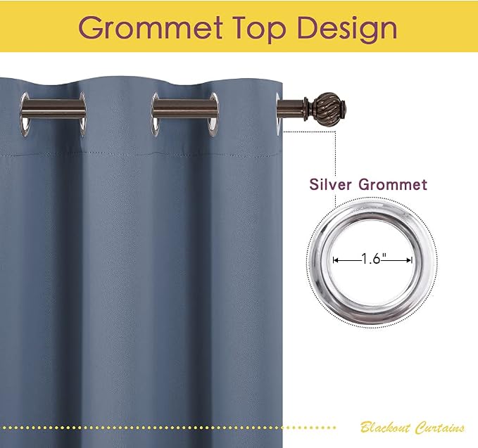 NICETOWN Kitchen Curtains Blackout Drapes, Stone Blue, Thermal Insulated - Image 3