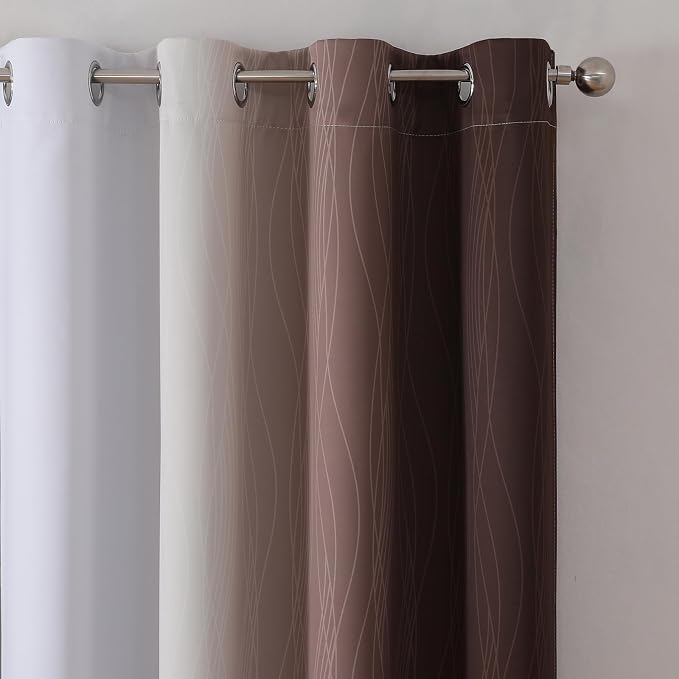 Brown and Greyish White Blackout Curtains 52Wx72L 2 Panels | Ombre Curtains - Image 4