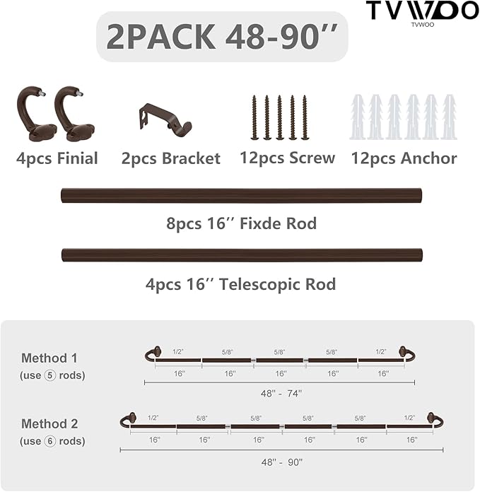 TVWOO Bronze Wrap Around Curtain Rods 2 Pack:Small Blackout Adjustable Window - Image 7