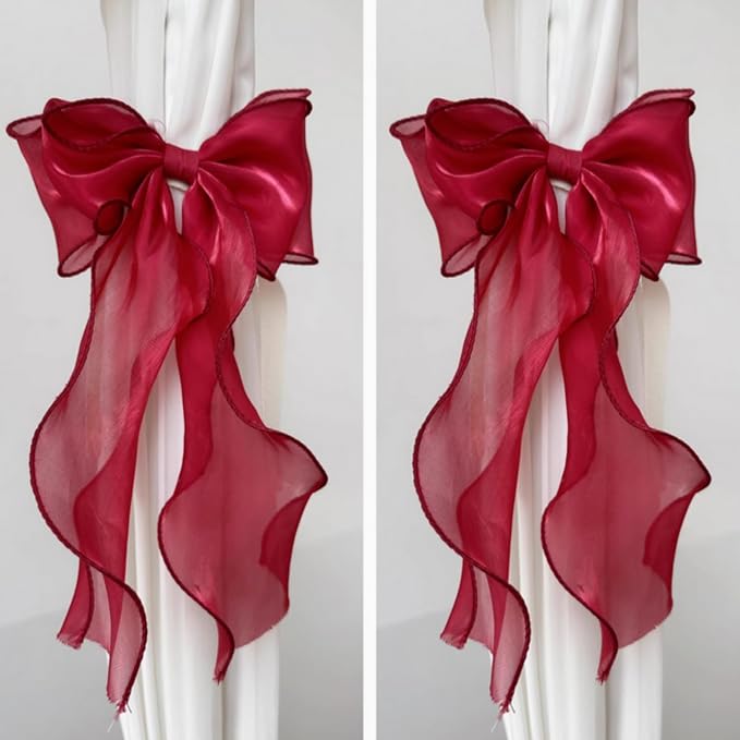 2 Pack French Silky Bow Curtain Tiebacks, Elegant Lace Ribbon - Image 6
