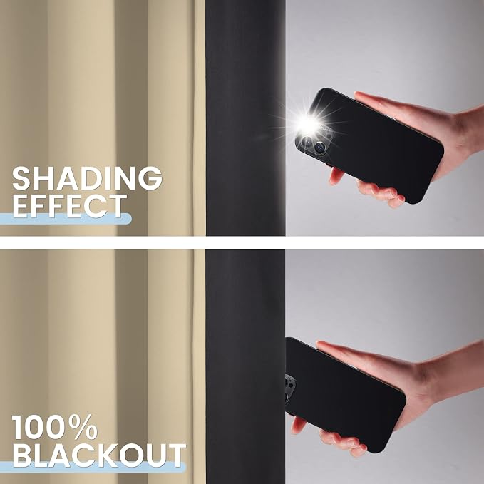 SimpleHome Beige 100% Blackout Curtains Room Darkening Living Room 96 Inch | - Image 4