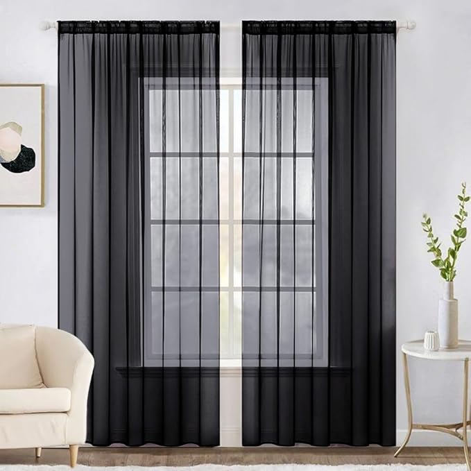 MIULEE 2 Panels Sheer Curtains for Living Room 54 X 72 Inches Black | Window by MIULEE