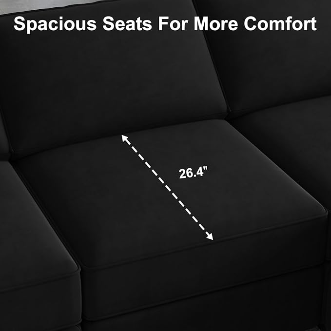 Belffin Modular Sectional Sofa with Double Chaise Velvet U Shaped Sofa Reversible Sectional Couch with Storage Black