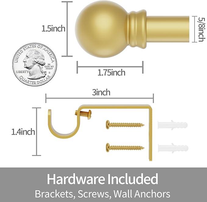 Thestoa Gold Curtain Rods for Windows 30-62 Inch, 5/8" Stainless Steel Small - Image 3