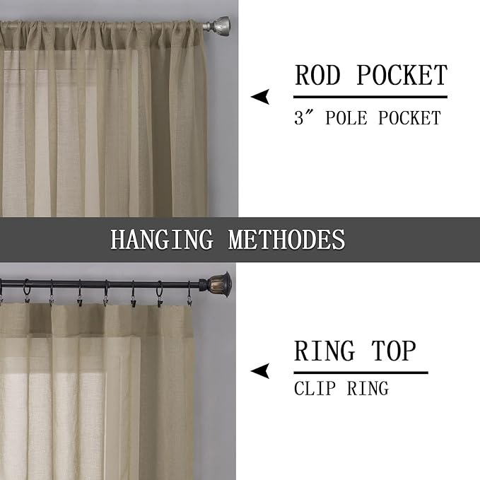 Tollpiz Sheer Curtains Bedroom Linen Textured Curtain Sheers Light Filtering - Image 5