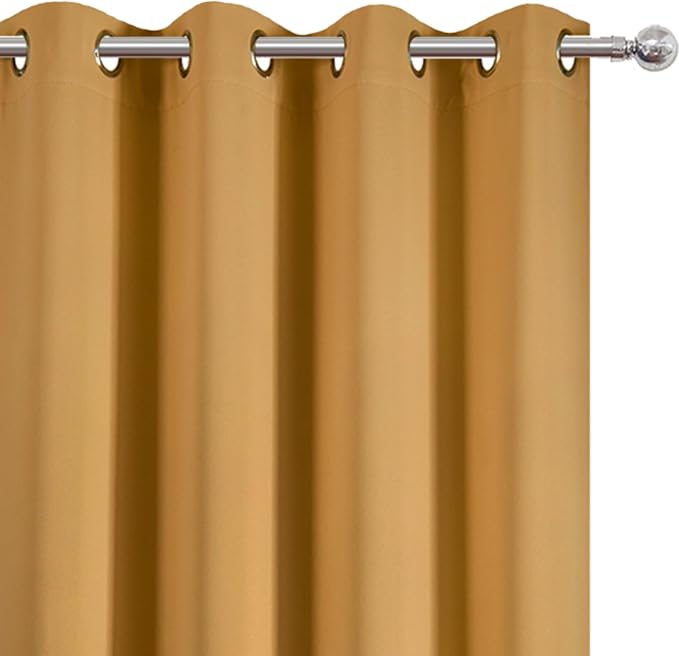 Blackout Curtains 66 x 72 Inch Long Mustard Yellow Curtains Set of 2 Panels - Image 6