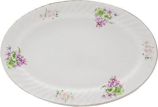 Lynns Paradise Marguerite 14-Inch Oval Platter, Set of 2, Purple; Heavy Duty; Chip Resistant; Lead and Cadmium Free; Freezer to Oven Safe up to 500°F
