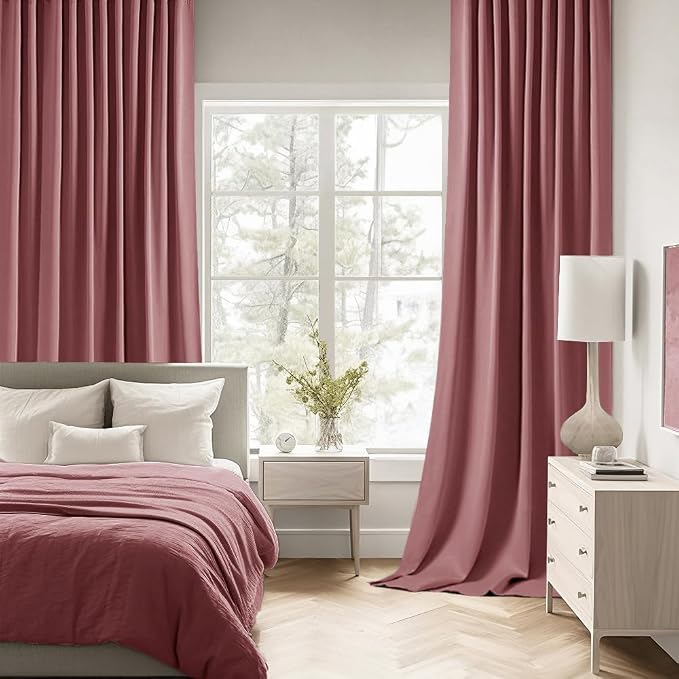 MIULEE Dusty Rose Back Tab Blackout Curtains 52x96 Inch Long 2 Panels Set | Rod - Image 2