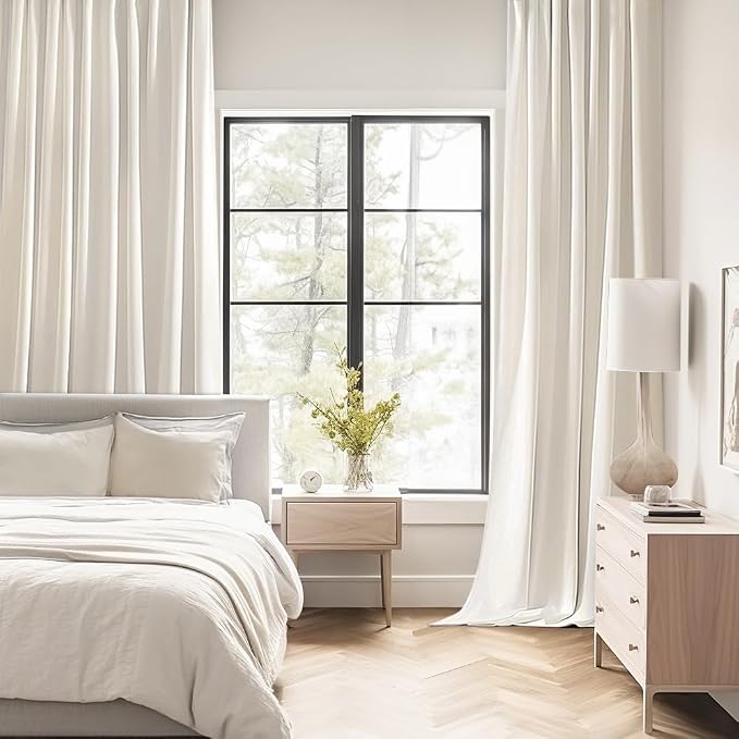 MIULEE Ivory Back Tab Blackout Curtains 52x102 Inch Long 2 Panels Set | Rod - Image 2