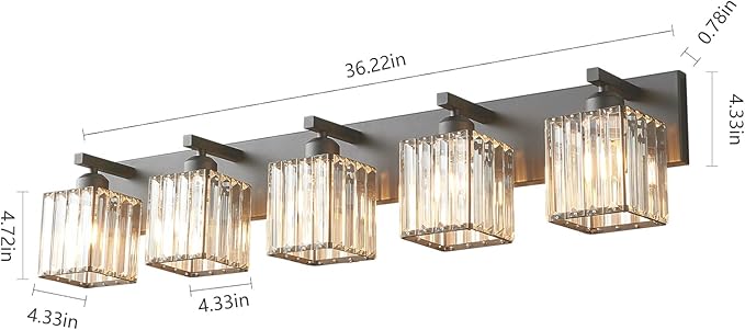 Modern Black Crystal Bathroom Vanity Light - 5-Lights Wall Light Fixtures
