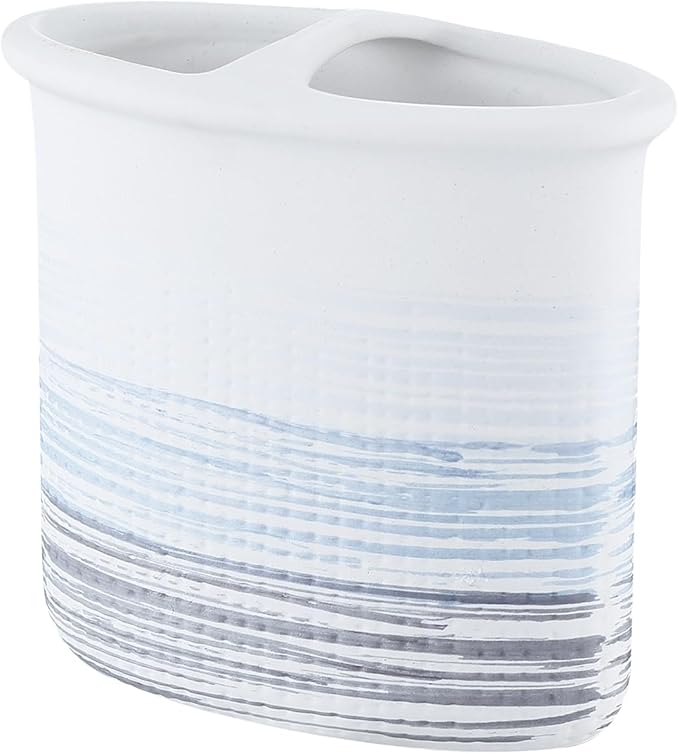 Toothbrush Holder Blue and White for Bathroom, Ceramic Bathroom Electric Toothbrush Organizer Countertop for Makeup Brush, Toothpaste, Razor, Vanity