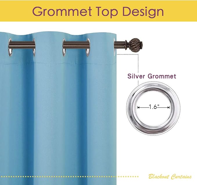 NICETOWN Blackout Window Curtains 70" L, 2 Panels, 34 inch, Teal Blue, Grommet - Image 2