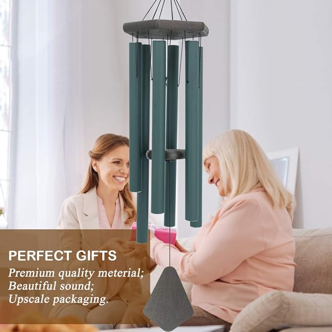 Sympathy Wind Chimes Outdoor Deep Tone,36Inch Melody Wind Chimes Large with 6 Heavy Tubes Tuned Bass Tone,Memorial Windchimes Personalized for Mother Father,Garden Decor Chime,Forest Green