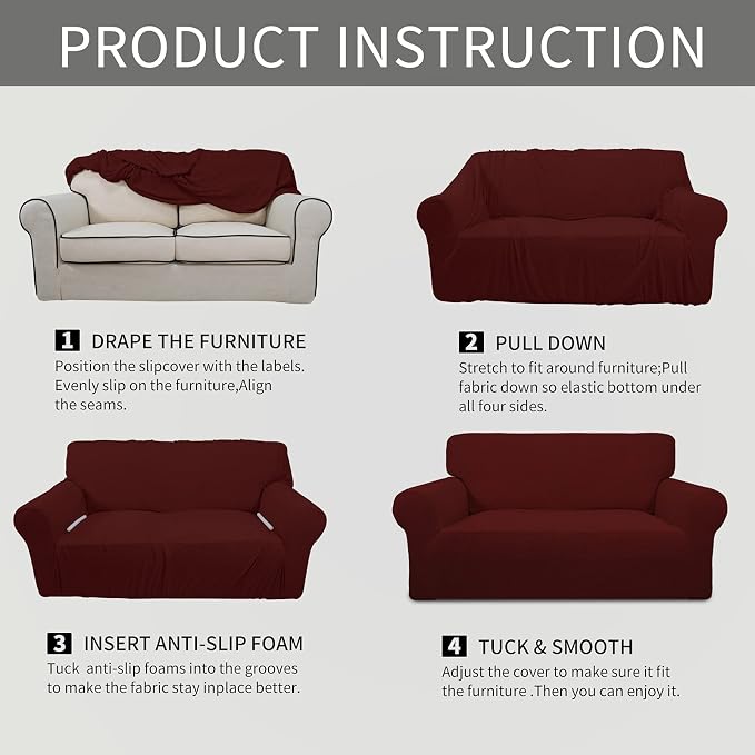Easy-Going Stretch Oversized Loveseat Couch Covers Washable Wine | 1-Piece - Image 6
