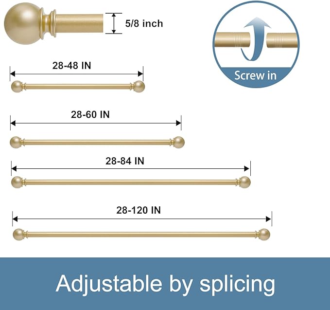 Gold Curtain Rods for Windows 28 to 48 Inch, 5/8 Inch Diameter Adjustable - Image 5