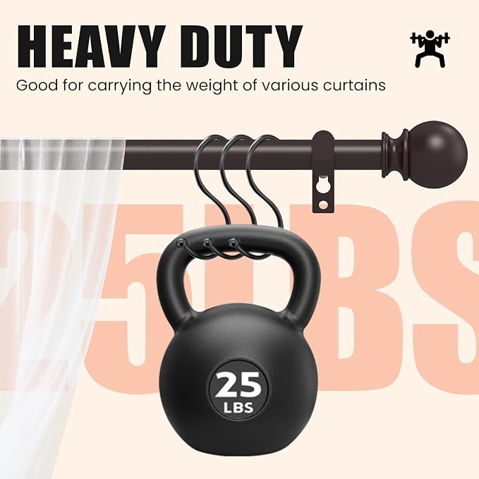 Curtain Rods for Windows 30 to 75 Inch, 5/8 Inch Heavy Duty Decorative Curtain - Image 6