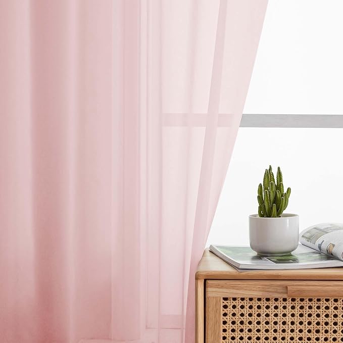Blush Kitchen Curtains 30 Inch Length Tier 2 PCS, Solid Soft Airy Half Curtains - Image 7