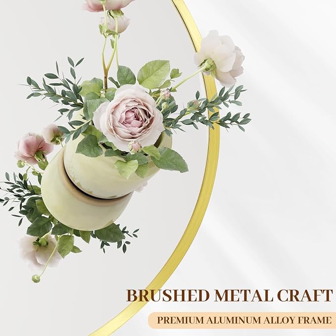 BEAUTYPEAK 24 Inch Round Mirror, Metal Frame Circle Mirror, Wall Mounted for Entryway, Bathroom, Vanity, Living Room, Gold