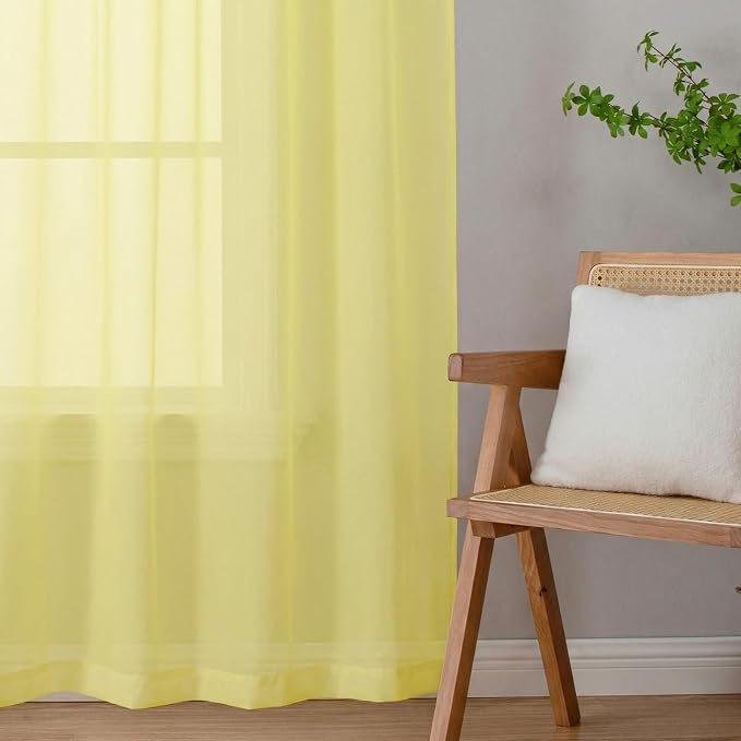 Goose Yellow Sheer Curtains 90 Inches Long 2 Panels, Voile Rod Pocket Light - Image 8