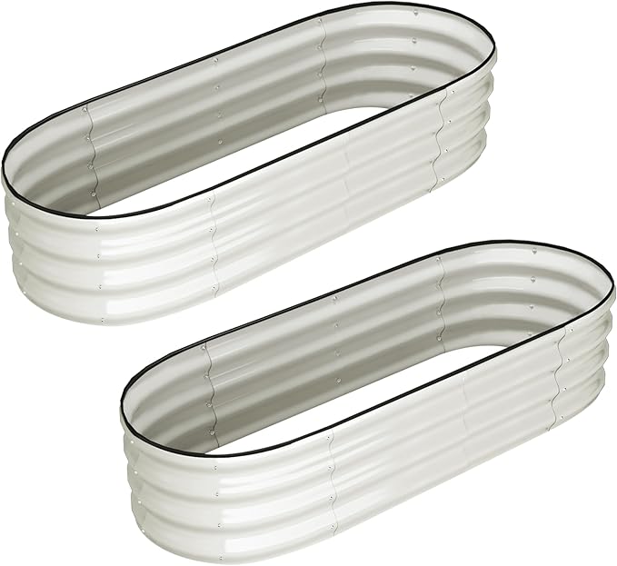2 Pcs 4.5x2x2ft Oval Raised Garden Bed, Galvanized Raised Beds,Open-Ended Base Metal Raised Planter Beds,Garden Bed Outdoor,Planter Raised Boxes for Vegetables, Flowers,Tool-Free Asse,White